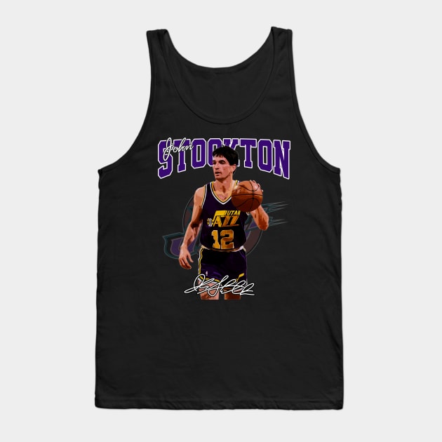 John Stockton Utah Basketball Legend Signature Vintage Retro 80s 90s Bootleg Rap Style Tank Top by CarDE